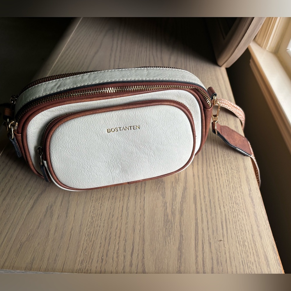 BOSTANTEN White and Brown Crossbody Bag
